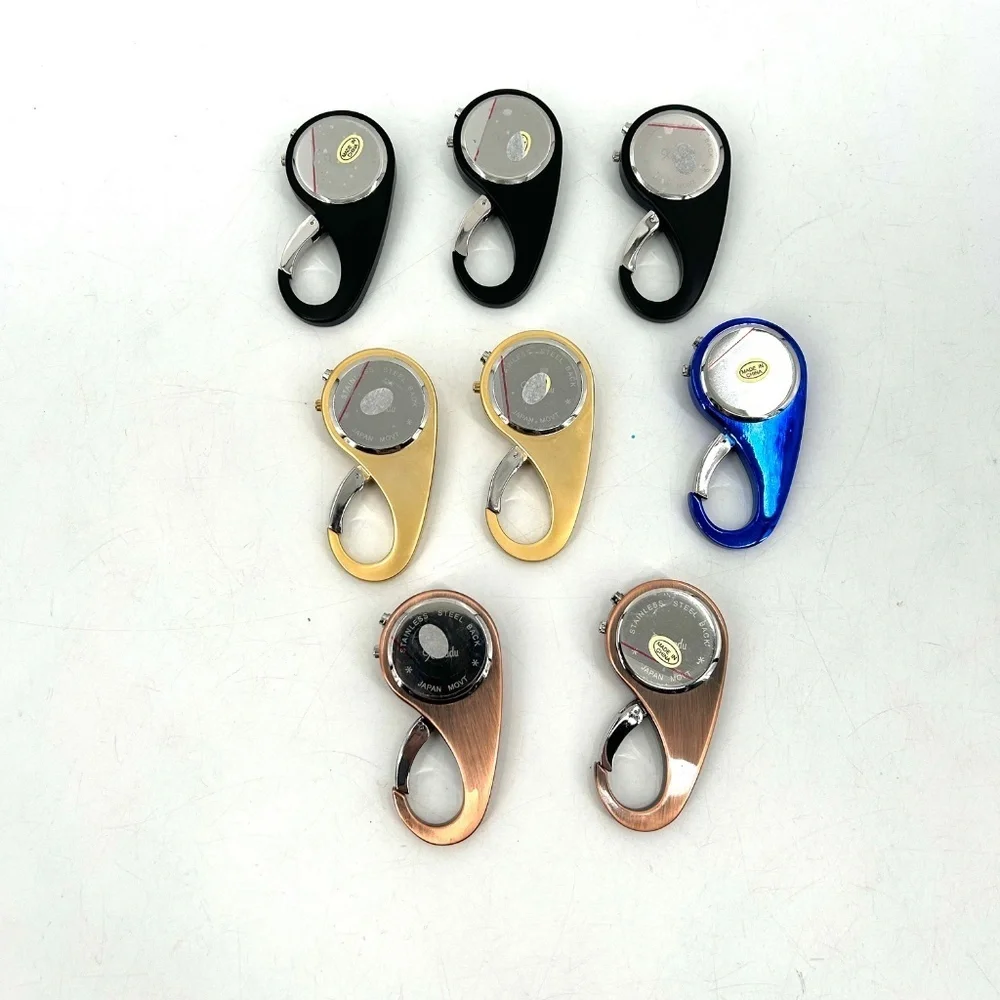 Set of 8 Black Gold Blue Bronze Watch Compass Keychain Clip Needs New Batteries